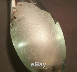 9 1/2 THICK cameo glass vase chinese koi fish cut crystal art sculpture chop