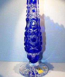 9 CAESAR CRYSTAL Blue Vase Hand Cut to Clear Overlay Czech Bohemian Cased NIB