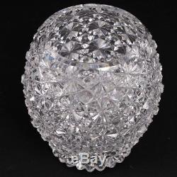 ABP American Brilliant Cut Crystal Round Vase 5.5 tall, Prism Star Diamond