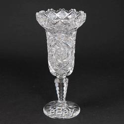 ABP American Brilliant Cut Crystal Vase 10.5 Tall Hobstar Buzz Pattern Glass