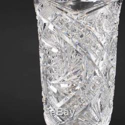 ABP American Brilliant Cut Crystal Vase 10.5 Tall Hobstar Buzz Pattern Glass