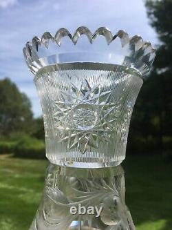 ABP American Brilliant Cut Glass Vase Intaglio Primrose Silver Threads Hobstars