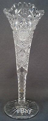 ABP American Brilliant Hobstars & Zipper Clear Cut Crystal 11 3/4 Trumpet Vase