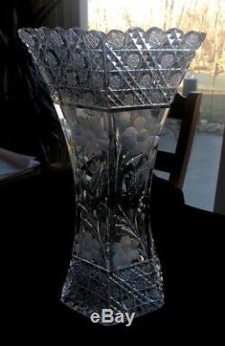 ABP Antique Very Tall And Heavy American Brilliant Cut Glass Crystal Vase Flower