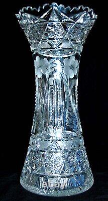 ABP Brilliant Period Cut Glass Crystal Vase Hobstars Daisies 10