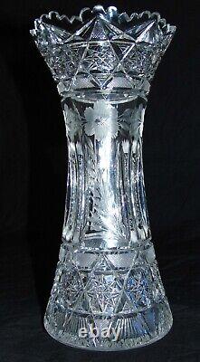 ABP Brilliant Period Cut Glass Crystal Vase Hobstars Daisies 10