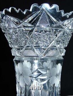 ABP Brilliant Period Cut Glass Crystal Vase Hobstars Daisies 10