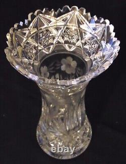 ABP Brilliant Period Cut Glass Crystal Vase Hobstars Daisies 10