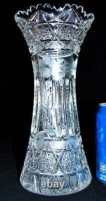 ABP Brilliant Period Cut Glass Crystal Vase Hobstars Daisies 10