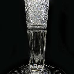 ABP Cut Glass Trumpet Vase Diamond Pattern Crystal 4.25lbs Unsigned 14 Tall