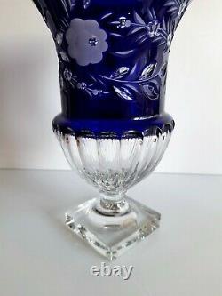 AJKA CASED CUT TO CLEAR COBALT BLUE LEAD CRYSTAL FUTED VASE, Discount Priece
