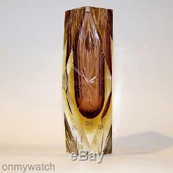 AMAZING! Vtg MURANO Vase Italy ArT GLaSs Bucella Cristalli FACETED Hand-Cut