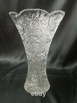 AMERICAN BRILLIANT Cut Crystal LARGE 10 vase wide top sawtooth edges Beautiful
