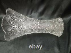 AMERICAN BRILLIANT Cut Crystal LARGE 10 vase wide top sawtooth edges Beautiful