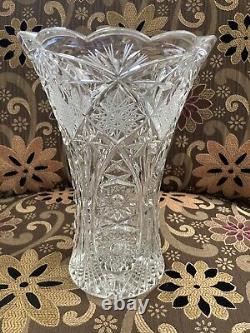 AMERICAN BRILLIANT Period Cut Crystal Vase 10 Inches Flared Very Nice Piece