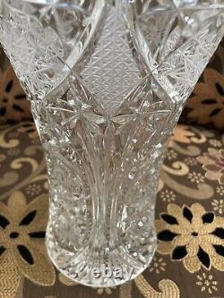 AMERICAN BRILLIANT Period Cut Crystal Vase 10 Inches Flared Very Nice Piece