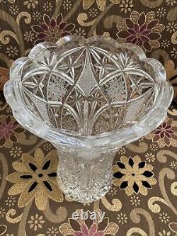 AMERICAN BRILLIANT Period Cut Crystal Vase 10 Inches Flared Very Nice Piece