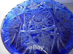 ANTIQUE Cut to Clear Cobalt Blue Crystal CZECHOSLOVAKIA GLASS dresser box