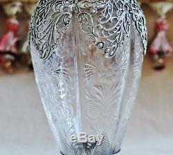 ANTIQUE WILLIAM COMYNS SILVER ROCK CRYSTAL GLASS VASE Victorian Cut Glass