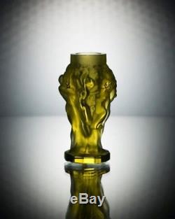 ART DECO Crystal Small Vintage Vase Czech Bohemian Hand Cut Glass Uranium Yellow