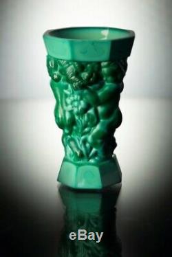 ART DECO Crystal Vintage Vase Czech Bohemian Hand Cut Glass Kids Jade Malachite