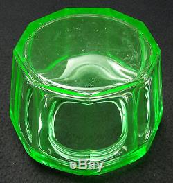 ART DECO URANIUM VASELINE GLASS VASE with GRID BELGIAN VAL ST LAMBERT CUT CRYSTAL