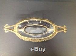 ART NOUVEAU / FRENCH EMPIRE Gilt Bronze & Cut GLASS CRYSTAL BOAT VASE SUPER