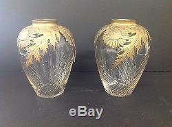 ART NOUVEAU / FRENCH EMPIRE Gilt Bronze & Cut GLASS CRYSTAL OVOID VASES SUPERB