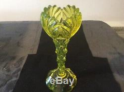 A Truly Stunning Bohemian/ Czech Cut Crystal Yellow Vaseline/ Uranium Glass Vase
