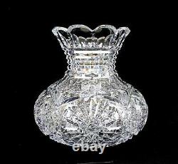 Abp American Brillian Period Cut Crystal Sunburst Step Neck 6 1/8 Vase 1890-191