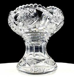 Abp American Brilliant Cut Crystal Buzzsaw Stepped Collar 4 7/8 Cupped Vase