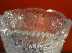 Abp American Brilliant Period Cut Glass Crystal Vase Heavy Decorated Pattern