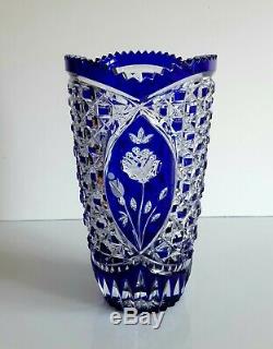 Ajka Averil Cased Cut To Clear Cobalt Blue Lead Crystal Vase, 8