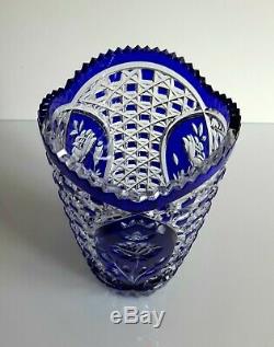 Ajka Averil Cased Cut To Clear Cobalt Blue Lead Crystal Vase, 8