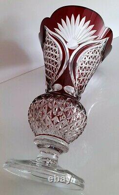 Ajka / Bohemian Cased Cut To Clear Crystal Large Vase, Ruby Red, Not Marked