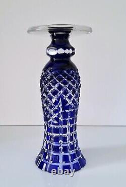 Ajka / Bohemian Cased Cut To Clear Lead Crystal Vase, Cobalt Blue, H 8