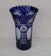 Ajka Cased Cut To Clear Cobalt Blue Crystal Vase Faberge Czar Bellagio Pattern