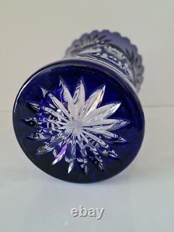 Ajka Cased Cut To Clear Cobalt Blue Crystal Vase Faberge Czar Bellagio Pattern