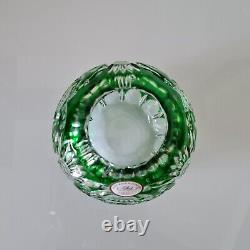 Ajka Cased Cut To Clear Lead Crystal Emerald Green Ball Vase, New, Not Marked