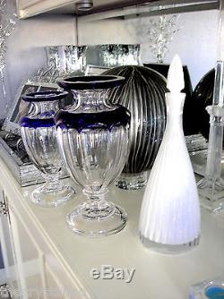 Ajka Cobalt Blue Varnet Cased Cut To Clear Crystal 11 Console Vase