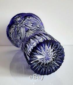 Ajka Crystal Cobalt Blue Cut To Clear Vase, Limited Edition, Brand New