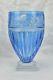 Ajka Crystal Vase Centerpiece Blue Floral Frosted Design Hungary Cut To Clear