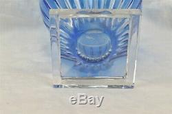 Ajka Crystal Vase Centerpiece Blue Floral Frosted Design Hungary Cut to Clear