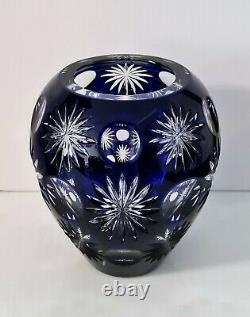 Ajka Faberge Cased Cut To Clear Lead Crystal Cobalt Blue Vase