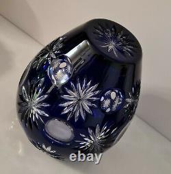 Ajka Faberge Cased Cut To Clear Lead Crystal Cobalt Blue Vase