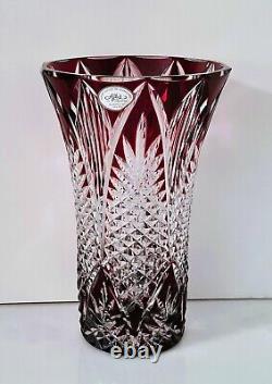 Ajka Genuine Cased Cut To Clear Lead Crystal Ruby Red Vase