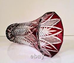 Ajka Genuine Cased Cut To Clear Lead Crystal Ruby Red Vase