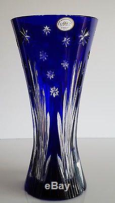 Ajka Hungary Cobalt Blue Cased Cut To Clear Lead Crystal Vase