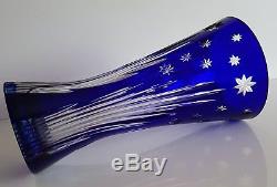 Ajka Hungary Cobalt Blue Cased Cut To Clear Lead Crystal Vase