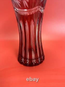 Ajka Hungary Crystal Cut To Clear Cranberry Pinwheel Vase 12 Tall